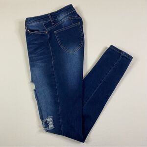 D. Rock Button Front Skinny Jeans Women's 9 Distressed‎ Denim High Rise Stretch